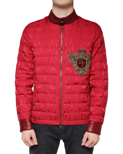 Dolce & Gabbana Red Quilted Bomber Gold Crown Logo Jacket