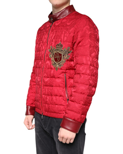 Dolce & Gabbana Red Quilted Bomber Gold Crown Logo Jacket