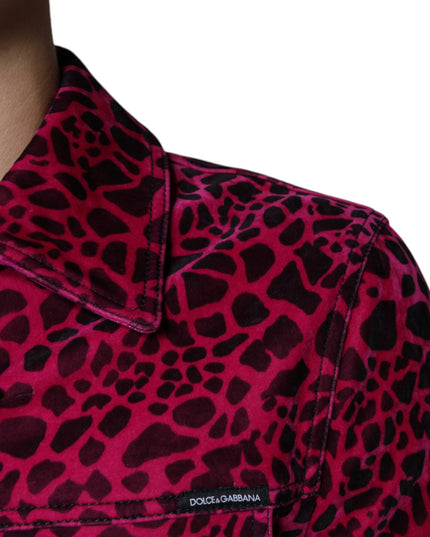 Dolce & Gabbana Fuchsia Leopard Button Down Collared Jacket