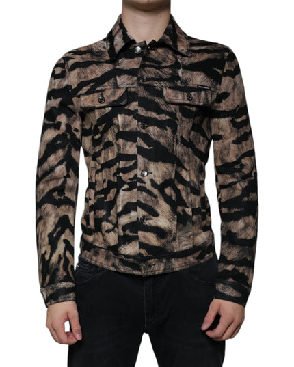 Dolce & Gabbana Brown Tiger Button Down Collared Jacket