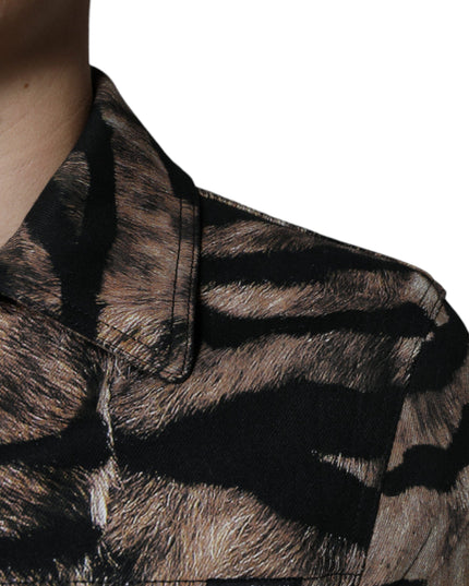 Dolce & Gabbana Brown Tiger Button Down Collared Jacket
