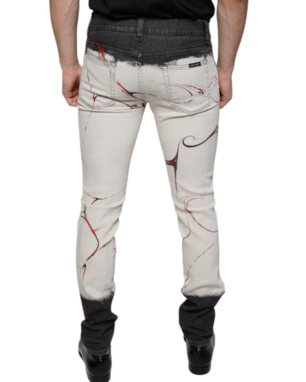 Dolce & Gabbana Black White Printed Skinny Men Denim Jeans