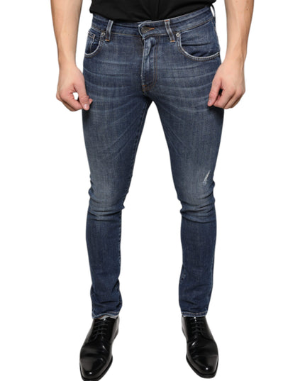 Dolce & Gabbana Dark Blue Washed Cotton Skinny Denim Jeans