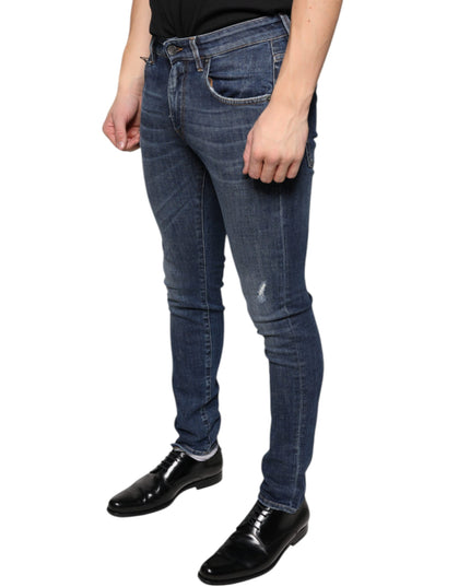 Dolce & Gabbana Dark Blue Washed Cotton Skinny Denim Jeans