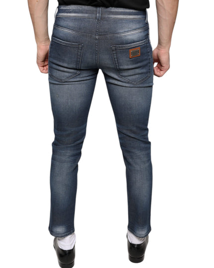 Dolce & Gabbana Dark Blue Washed Cotton Skinny Denim Jeans