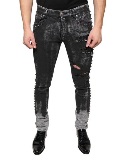 Dolce & Gabbana Black Embellished Cotton Skinny Denim Jeans