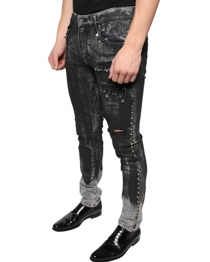 Dolce & Gabbana Black Embellished Cotton Skinny Denim Jeans