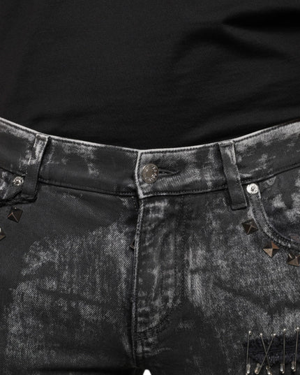 Dolce & Gabbana Black Embellished Cotton Skinny Denim Jeans