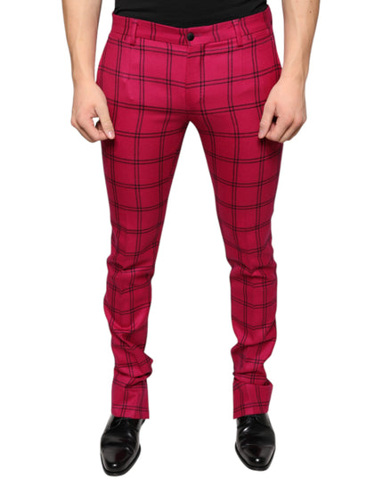 Dolce & Gabbana Pink Checkered Wool Skinny Pants