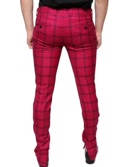 Dolce & Gabbana Pink Checkered Wool Skinny Pants