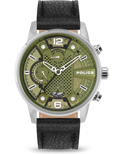 Police Black Leather Dress Watch