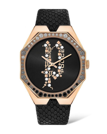 Police Black Leather Dress Watch