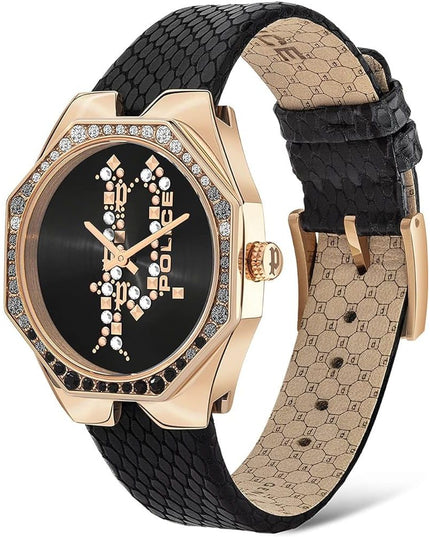 Police Black Leather Dress Watch