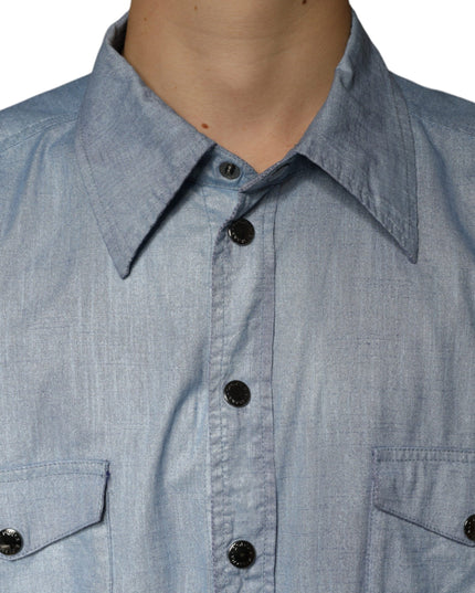 Dolce & Gabbana Light Blue Cotton Button Down Casual Shirt