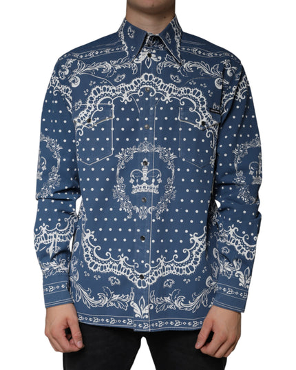 Dolce & Gabbana Blue White Bandana Print Cotton Casual Shirt