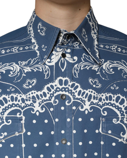 Dolce & Gabbana Blue White Bandana Print Cotton Casual Shirt