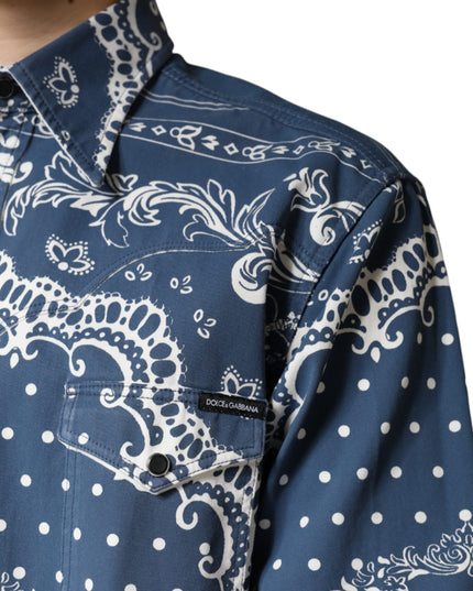 Dolce & Gabbana Blue White Bandana Print Cotton Casual Shirt