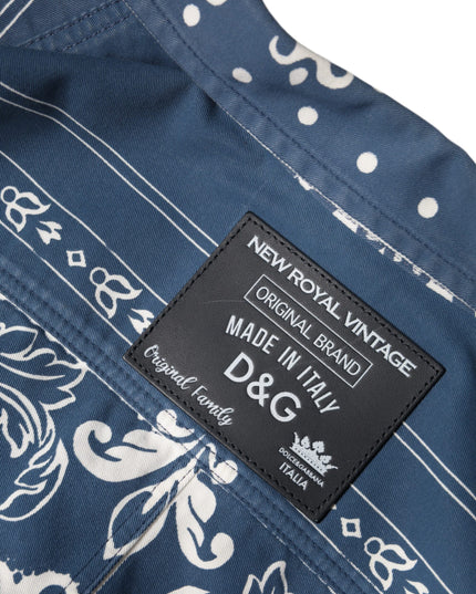 Dolce & Gabbana Blue White Bandana Print Cotton Casual Shirt
