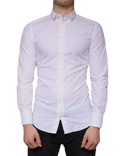 Dolce & Gabbana White Cotton Dress GOLD Formal Collared Shirt
