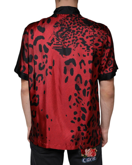 Dolce & Gabbana Red Leopard Silk Button Down Casual Shirt