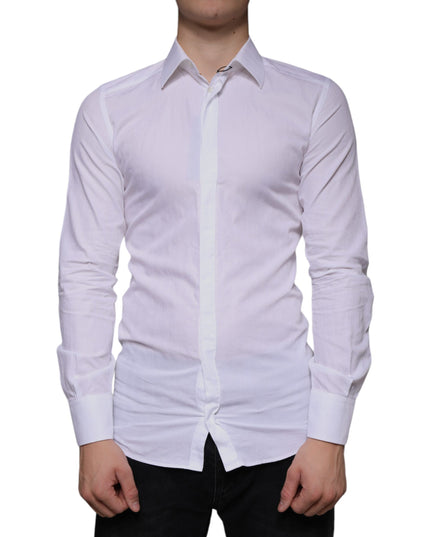 Dolce & Gabbana White Cotton Men Dress GOLD Formal Shirt