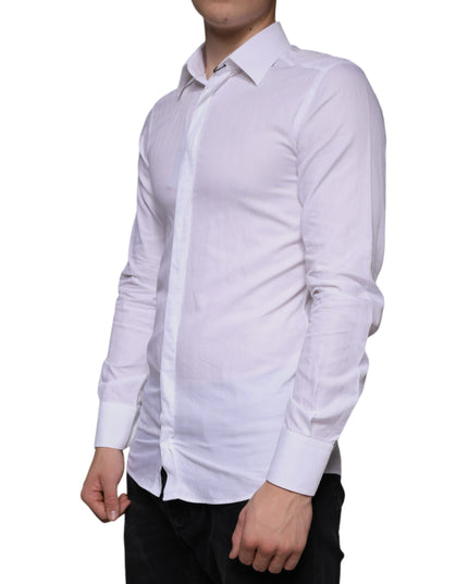 Dolce & Gabbana White Cotton Men Dress GOLD Formal Shirt