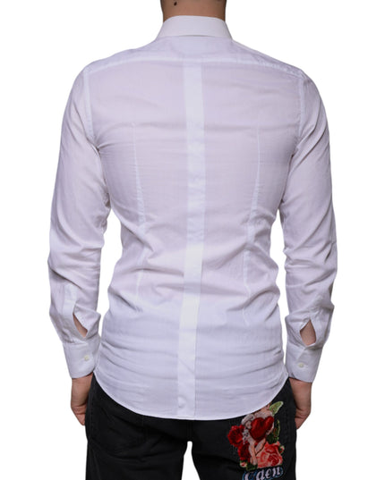 Dolce & Gabbana White Cotton Men Dress GOLD Formal Shirt