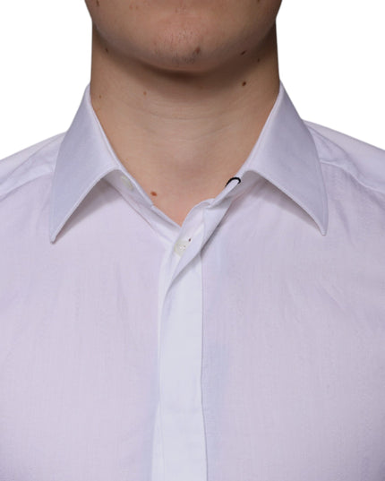 Dolce & Gabbana White Cotton Men Dress GOLD Formal Shirt