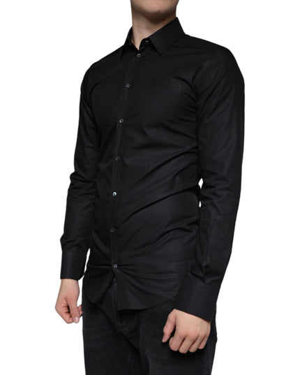 Dolce & Gabbana Black Cotton Stretch Dress GOLD Formal Shirt