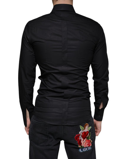 Dolce & Gabbana Black Cotton Stretch Dress GOLD Formal Shirt