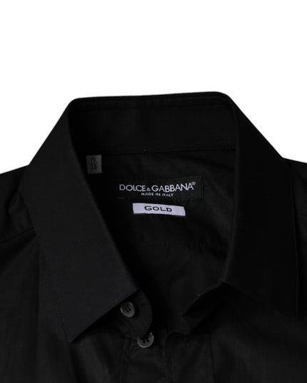 Dolce & Gabbana Black Cotton Stretch Dress GOLD Formal Shirt