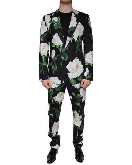 Dolce & Gabbana Black Rose Cotton Men Formal 2 Piece Suit