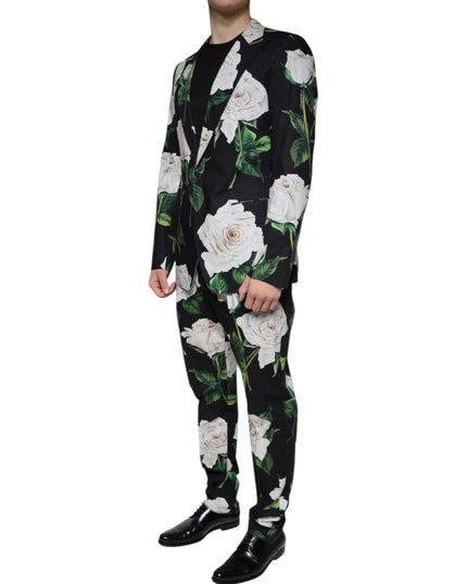 Dolce & Gabbana Black Rose Cotton Men Formal 2 Piece Suit