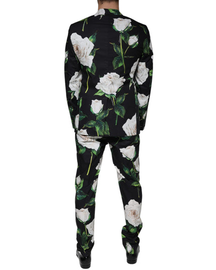 Dolce & Gabbana Black Rose Cotton Men Formal 2 Piece Suit