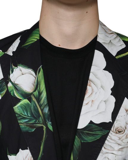 Dolce & Gabbana Black Rose Cotton Men Formal 2 Piece Suit