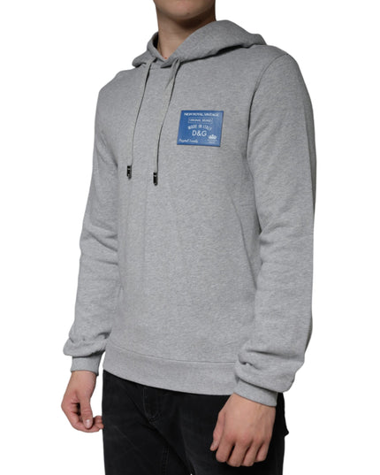 Dolce & Gabbana Gray Cotton Logo Hooded Sweatshirt Sweater