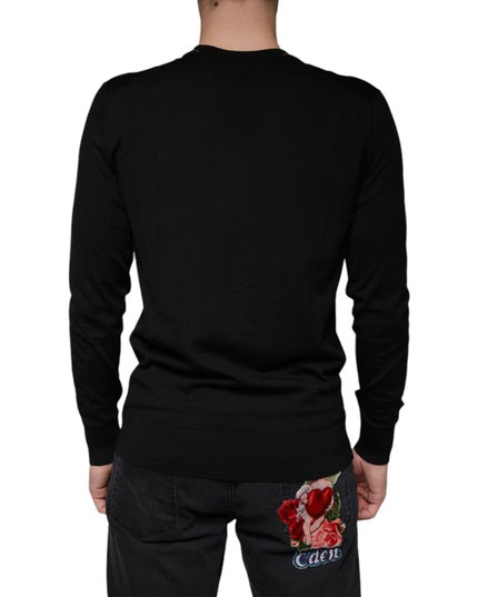 Dolce & Gabbana Black Embellished V-neck Pullover Sweater
