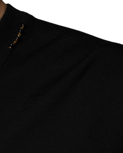Dolce & Gabbana Black Embellished V-neck Pullover Sweater