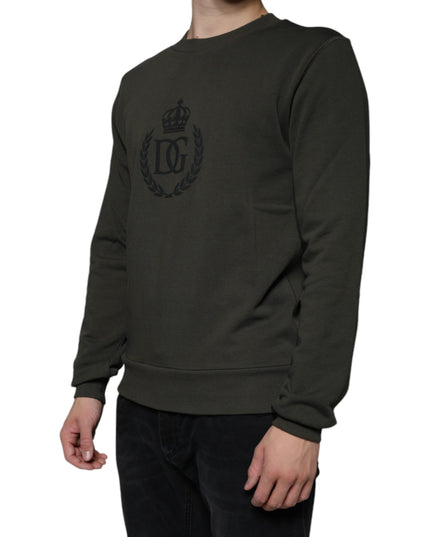 Dolce & Gabbana Army Green DG Crown Crew Neck Pullover Sweater