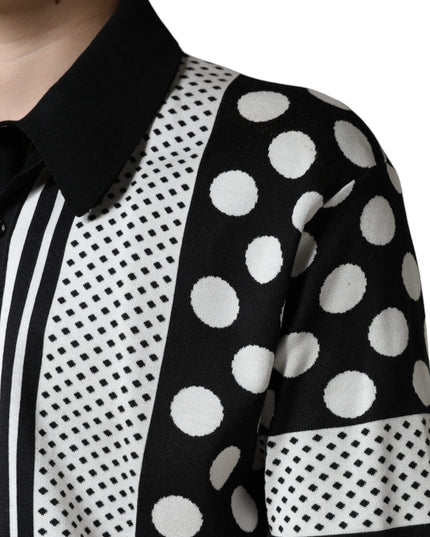 Dolce & Gabbana Black White Polka Dot Collared Polo T-shirt