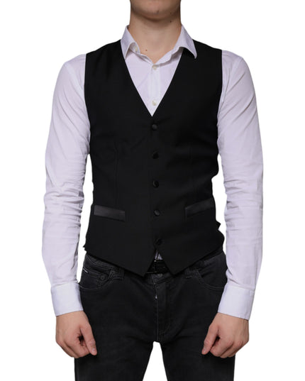 Dolce & Gabbana Black Wool Waistcoat Dress Formal Vest