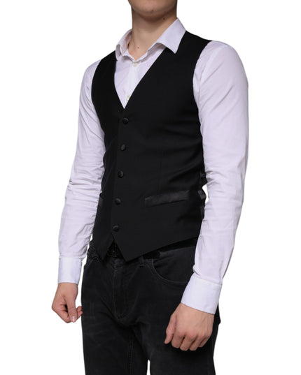 Dolce & Gabbana Black Wool Waistcoat Dress Formal Vest