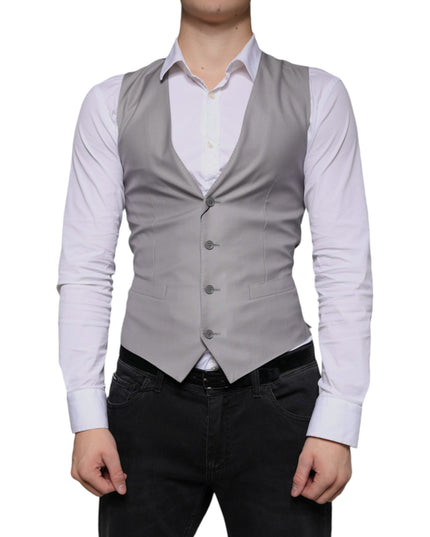 Dolce & Gabbana Light Gray Wool Formal Dress Waistcoat Vest