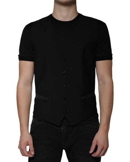 Dolce & Gabbana Black Wool Formal Dress Men Waistcoat Vest