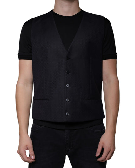 Dolce & Gabbana Black Wool Waistcoat Dress Formal Vest