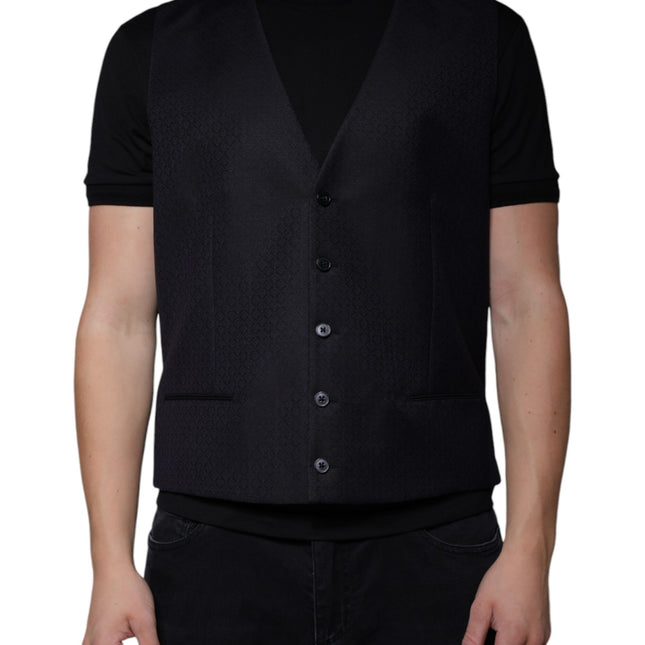 Dolce & Gabbana Black Wool Waistcoat Dress Formal Vest