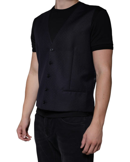 Dolce & Gabbana Black Wool Waistcoat Dress Formal Vest