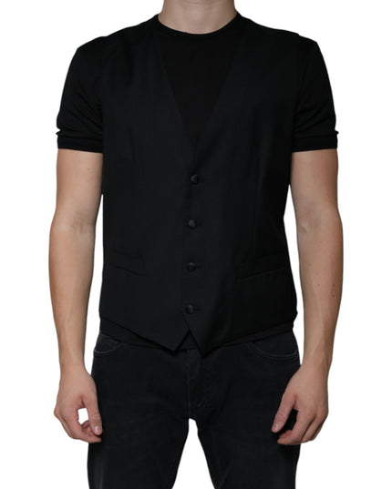 Dolce & Gabbana Black Wool Waistcoat Dress Formal Vest