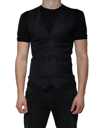 Dolce & Gabbana Black Leather Waistcoat Dress Formal Vest