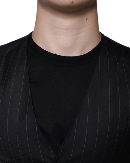 Dolce & Gabbana Black Leather Waistcoat Dress Formal Vest